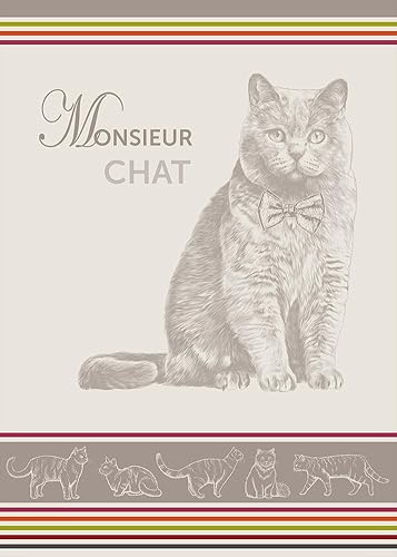 Autrefois Küchentuch, Jacquard, hellgrau, 48 x 70 cm, Geschirrtuch, 100 % Baumwolle, Tiermotiv, Motiv Katze, Mr Katze