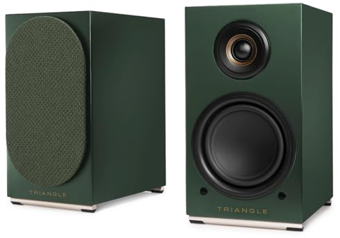 Triangle - Enceintes Actives AIO Twin - Enceintes Bibliothèque Wi-FI & Bluetooth avec Amplificateur 2x50W - Audio HD - Entrées Phono/Platine + TV Optique - 165 x 304 x 235 mm - Vert Anglais (Paire)