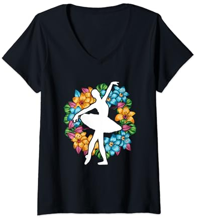 Damen Barre Ballett Ballerina Tanzende Spitzentänzer Theater Tanz T-Shirt mit V-Ausschnitt