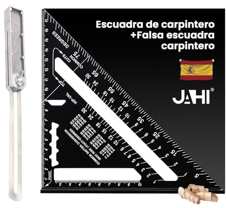 JAHI® Escuadra Carpintero Profesional 180 mm + Falsa Escuadra 250mm Herramientas bricolaje madera Regla metálica