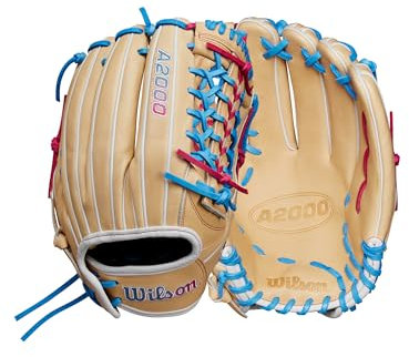 Wilson Winter 2024 A2000 T125 Outfield Fastpitch Handschuh, 31,8 cm, Blond/Blau/Flamingo, rechte Hand Überwurf