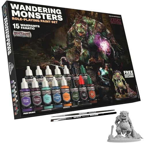 The Army Painter GameMaster Wandering Monsters Role-playing Paint Set Combo | 15 x 18 ml Warpaints Fanatic Acrylfarben, 2 GameMaster Pinsel, 1 kostenlose Trollminiatur, Für Dnd & Warhammer
