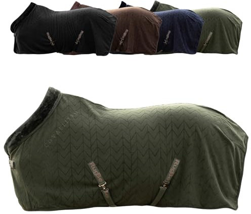 Covalliero - Fleecedecke | Pferde Abschwitzdecke | Transportdecke mit Brustschnalle, Schweifriemen & Kreuzgurten | super weich & atmungsaktiv | Pferdedecke in Opal Green | Größe 155cm