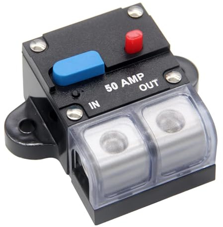 RKURCK 12–42 V Leitungsschutzschalter, Sicherungshalter, 50 A, mit wasserdichter Abdeckung, für Motor, Auto, Marine, Boot, Automobil, Hochstrom, 0, 2, 4, 8 Gauge, Drahttrennung,