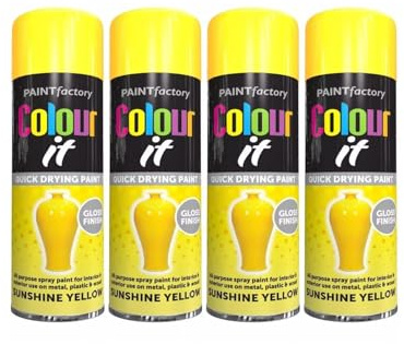 SDMAX Sunshine Yellow Spray Paint, Gloss Finish, Long-Lasting, Non-Cracking, Quick-Drying, Easy To Use, Lightweight And Portable, Interior & Exterior Use, 250ml (4PCS)