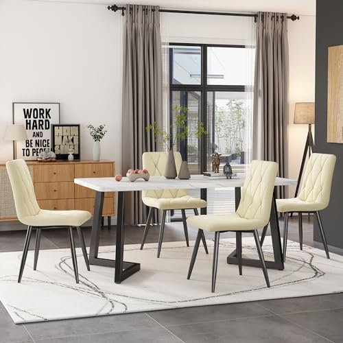 Ymkua Esstisch mit 4 Stühlen Set, 117x68x75 cm Rechteckiger Esstisch, Moderne Esszimmergruppe, Küche Esstisch Set, Esszimmerstuhl Küchenstuhl Set, Küchentisch Set für Wohnzimmer und Küche (Beige)