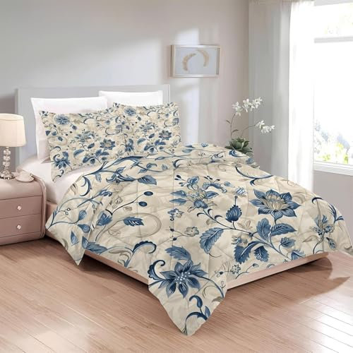 Bettdecke 200x220 Ohne Bezug Nutzbar, Blume Leaf Pflanze Bettdecken Waschbar Ganzjahresdecke Aquarell 4 Jahreszeiten Steppdecke, Bettzeug Microfaser mit 2 Kissenbezug für Sommer Winter Doppelbett