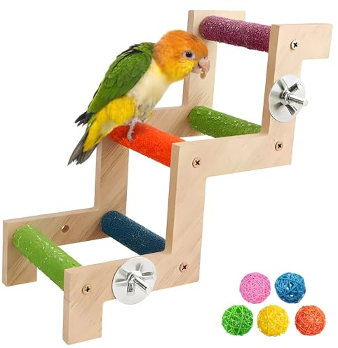 Hamiledyi Nature Wooden Bird Ladder Pet Parrots Climb Bridge Exercise Stands for Parakeet Climbing Chewing Bridge Bird Cage Accessories for Cockatiel Parakeet Lovebirds Budgie