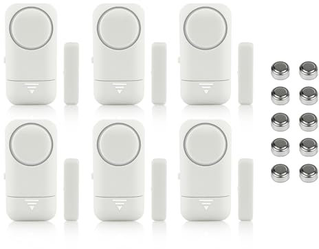 Shackcom 6pcs Alarma para Puertas y Ventanas de 120 dB para casa con Sensor Magnético Inalámbrico para Sistema de Seguridad para el hogar y Seguridad Infantil - Antirrobo Detectores Sirenas con Pilas