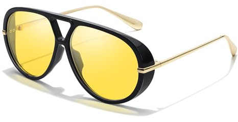 TJUTR Oversized Night Driving Glasses for Women,Retro Double Bridge Frame Anti-glare Yellow Lens Night Vision Glasses for Driving(Night Sight Glasses)