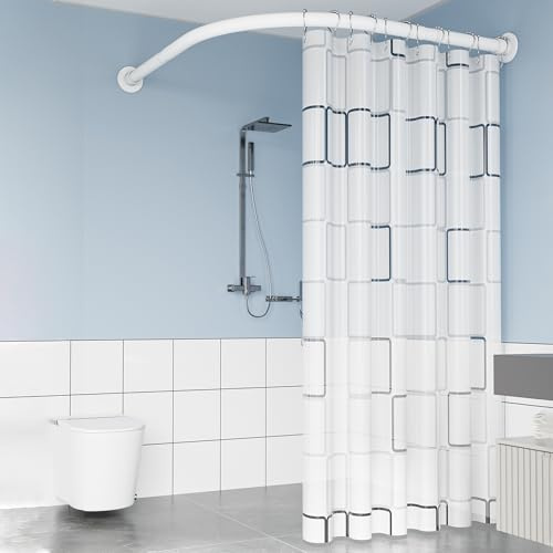 Viertelkreis Duschvorhangstange, Verstellbar Eck-Duschvorhangstange Edelstahl L-förmig, Für Badezimmer Dusche Badewanne Umkleidekabinen, Weiß (Ohne Duschvorhang)(Size:B 70-95*90-130cm,Color:weiß)