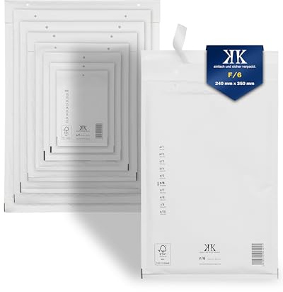 KK Verpackungen Luftpolster-Versandtaschen | 100 Stück, F6 F/6 Luftpolsterumschläge 240 x 350 mm Weiß | Luftpolstertaschen selbstklebend für DIN A4+