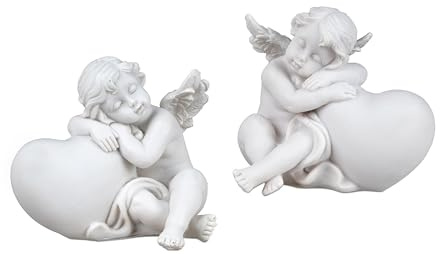 formano Trauerstein Gedenkstein als Grabschmuck Engel sitzend mit Herz Weiss-matt 8cm aus Kunststein gefertigt- Lieferumfang 1 Stück von 2