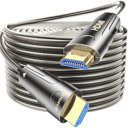 SMICEM 8K HDMI Glasfaserkabel10M,Stahlpanzerung Optisch HDMI 2.1 Kabel 48Gbps Ultra High Speed,In Wall CL3 Rated,AOC 8K@60Hz,4K@120Hz/144Hz Dynamic HDR eARC Dolby HDCP2.2 Kompatibel mit PS5,Xbox