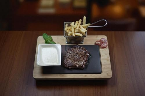 CUTTHRU Steak Serving Board with a Hot Lava Stone Plate, Serve Steak on a Hot Stone Plate, Multipurpose Use as a Serving a Barbecue Platter. Ideal for Any Occasion at Home and Commercial Restaurants.