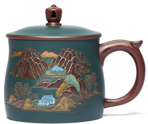 MESNEY Tasse Yixing en Argile 210 ml avec Filtre – Tasse Zisha Chinoise Artisanale Peinte à la Main, Tasse en Argile Chinoise Idéale pour Thé Gongfu