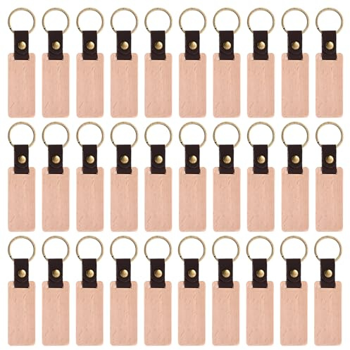 VIDETOL Lot de 30 porte-clés en bois vierges pour décoration, peinture et bricolage