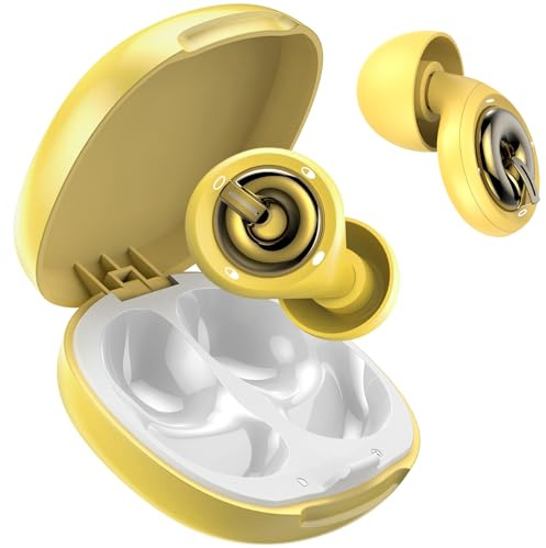 Tapones Oídos Ruido Dormir de Silicona Suave con Cancelación de Ruido 17-35 dB, Cómodos, Ajustables y Reutilizables, con Estuche, Cordón y 3 Tamaños S/M/L para Dormir, Viaje, Amarillo