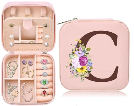 Schmuckkästchen Reise, Schmuckkasten Klein, Schmuckaufbewahrung mit Spiegel, Schmuck organizer für Ohrringe, Schmuck-Reiseetui Reise, Geburtstag Weihnachten Geschenkidee für Frauen, Mädchen(C)