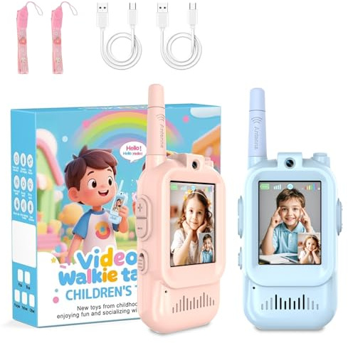 NeuWee Walkie Talkies Wids con Videollamada Y Cambiador de Voz, Walkie Talkies Recargables de Largo Alcance para Niños de 3 a 12 Años, Juguetes de Aventura al Aire Libre (Azul+Rosa)
