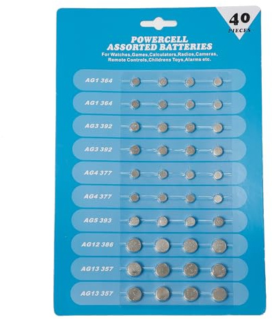 Pilas de botón para relojes, cámaras de juegos (paquete de 40) y fuente de alimentación eficiente