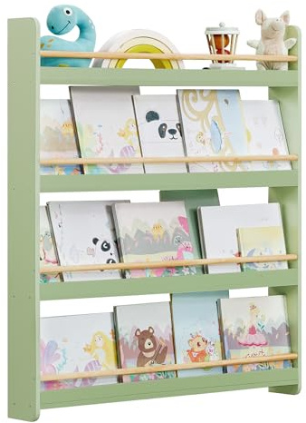 SONGMICS Estantería Infantil, Estante con 4 Niveles, para Juguetes, Estantería de Pared, para Habitación de Niños, Cuarto de Juegos, Verde Laurel y Natural GKR014CE02