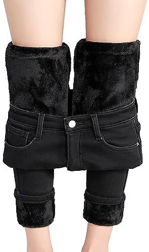 Generisch Jeans termici da donna, elasticizzati, a vita alta, in pile, per il tempo libero, slim fit, invernali, in peluche, imbottiti, eleganti, sexy, lunghi, comodi e leggeri