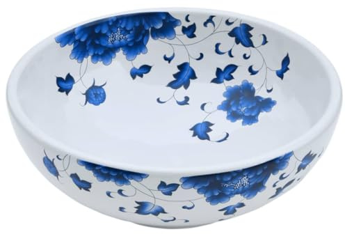 Vasque à Poser, Lavabo à Poser en Céramique Lave Main Salle de Bain blanc et bleu rond Φ41x14 cm céramique