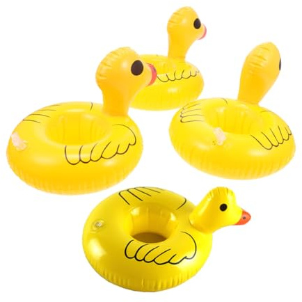Hohopeti Portavasos Inflable Flotante de PVC Forma de Pato Amarillo, 4 Unidades Reutilizables para Piscina, Soporte para Bebidas Acuáticas Adecuado para Fiestas y Uso al Aire