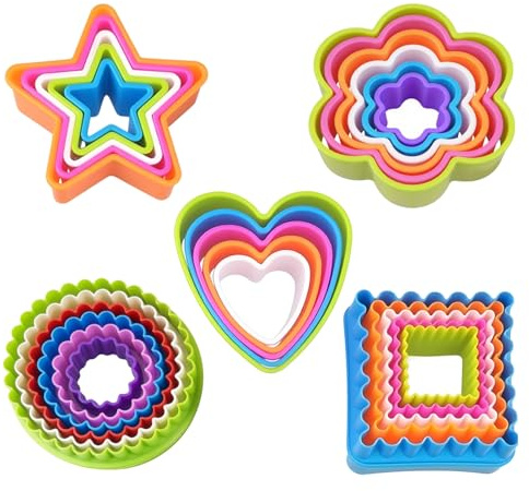 Cookie Cutter Shapes Set, 27Pcs 5Shapes Biscuit Cake Vegetable Cutting Mold | Mini Cookie Cutter Set, Biscuit Cutter Set, for Fun Time[Circle, Love, Star, Square, and Flower
