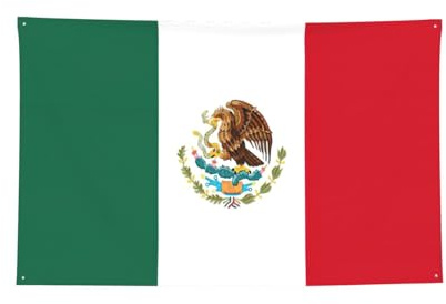 Tapiz decorativo de la bandera de México con estampado de bandera de México, pancarta de poliéster con ganchos y ojales para gimnasio y garaje
