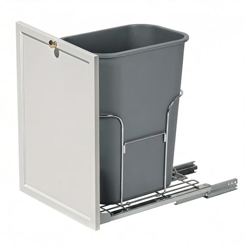 Crevyteg Poubelle coulissante sous évier - Structure acier robuste - Rails soft-close - Montage facile pour placard cuisine moderne - Sans bac, gain de place - Capacité 35L - Finition argentée -