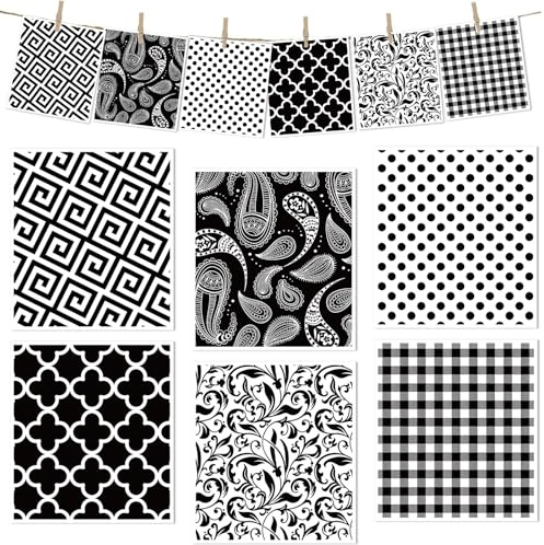 JoyAura Swedish Dishcloth for Kitchen - 6 Pcs Geometric Wood Pulp Cotton Dish Cloths Towels, Reusable Absorbent Fast Drying Kitchen Cleaning Cloth, 18 x 20 cm