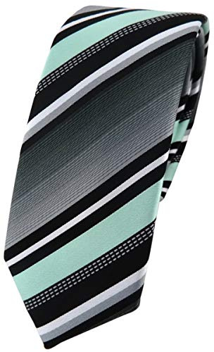 TigerTie - schmale Designer Krawatte in mint silber grau weiss gestreift