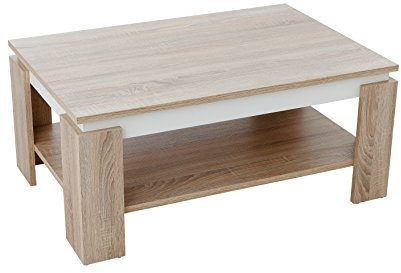 Hela Tische, Couchtisch Sofatisch Tim, Holzwerkstoff melaminbeschichtet, farbiger Tischkranz, Sonoma/Weiß, große Ablage, 90x60x41cm