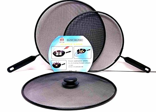 Ik-Onkar pack of 3 Splatter screen Guard Set on Frying Pan Anti Splash Screen Cover Mesh Metal Wired 2x 28 diameter 1x 24 diameter