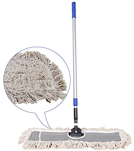jinclean 24 Industrial Clase mopa de algodón | seco para atraer la Suciedad, Polvo o Suelos de Madera Limpia, bastón telescópico 24 X 11 Inch