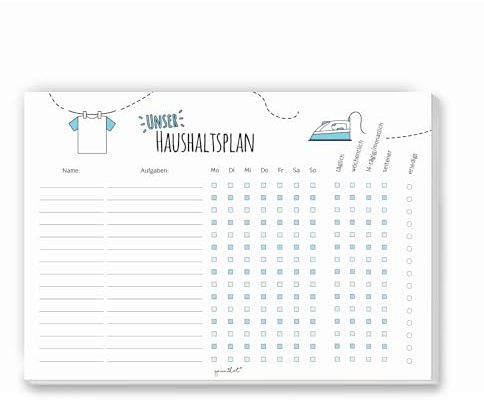 younikat 1 Haushaltsplan - DIN A4-50 Blatt - Putzplan To-Do-Liste - dv217 | Putzplan To-Do-Liste Wochenplaner für den Haushalt Familie WG, 80 g/m² Offsetpapier oben geleimt auf Graukarton