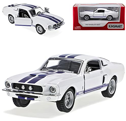 Kinsmart Ford Mustang Shelby GT-500 1967 I 2. Generation Coupe Weiss mit blauen Streifen ca 1/43 1/36-1/46 Modell Auto