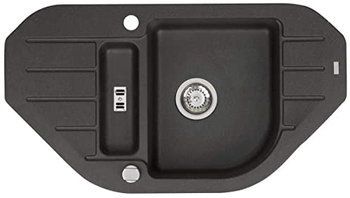 Spüle Spülbecken Granit 50x90 cm 1,5 Becken 1,5 Abtropffläche Küche Einbauspüle Küchenspüle gesprenkelt Eckspülbecken Restebecken+ Siphon + Drexexcenter Waschbecken