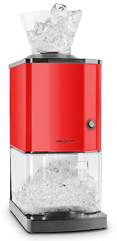 oneConcept Icebreaker Red Edition - Picadora de hielo, Picahielo, 15 kg/h, Recipiente de 3,5 L (unos 1,75 kg) para el hielo, Embudo de llenado, Interruptor de seguridad, Antideslizante, Rojo