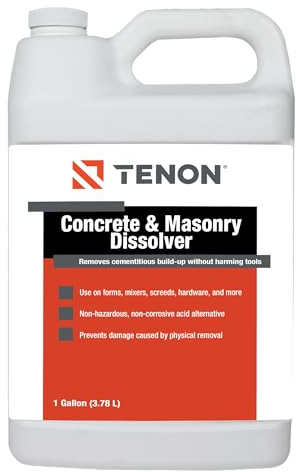 Tenon Concrete & Masonry Dissolver - Remove Concrete, Cement, Mortar, Grout, Stucco, and Masonry from Tools, Mixers, Wood, Plastic, and Aluminum, Ready-to-Use, Biodegradable, Non-Toxic (1 Gallon)