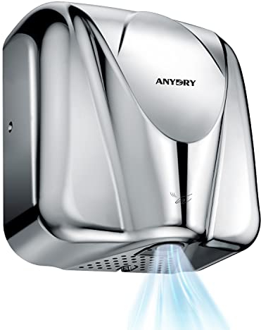 anydry 2812 Comercial Secador de Manos eléctrico automatico, Diseño Elegante 7-10 Segundos para secar,Carcasa de Acero Inoxidable.1650W(Pulido)