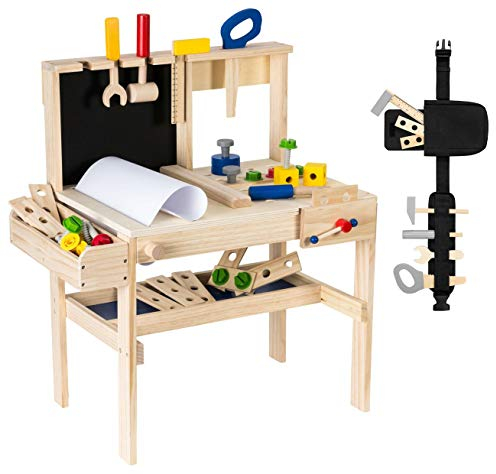 Mamabrum, Laboratorio per Bambini in Legno – Set Completo di Attrezzi e Accessori, Banco da Lavoro per Piccoli Artigiani, Gioco Educativo con Strumenti in Legno