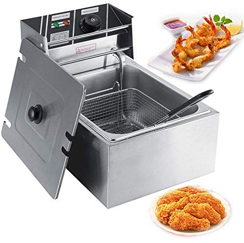 Freidora Industrial Eléctrica de Acero Inoxidable, 6L, 220-240V, con Regulador de Temperatura y Canasta, para Uso Comercial y Doméstico