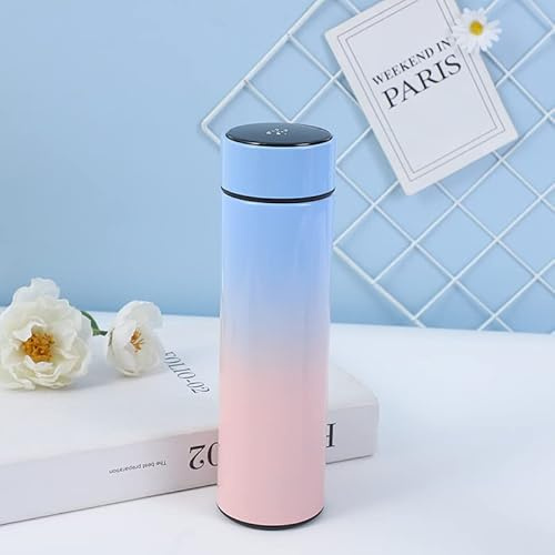 QiCheng&LYS Travel Mug 17 OZ / 500ML Sports Mug ne contient pas de BPA, Ne contient pas de PVC, Affichage de la température, Convient à l'eau chaude et froide (Bleu dégradé)