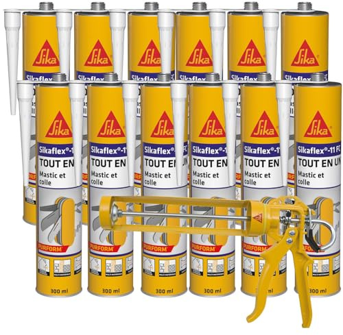 SIKA - Lot de 12 cartouches - Mastic joint et colle multi-usages - Sikaflex 11 FC Purform Blanc - Tout en un - Multisupports - Intérieur et extérieur - Idéal travaux de bricolage - 300ml