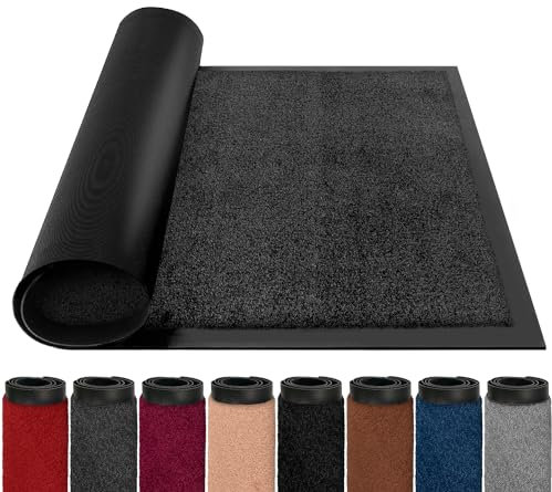 BLADO Washable - Easy to Clean Heavy Duty Doormats Indoor - Large Barrier Rubber Door Mat - Non-Slip Outdoor & Indoor Dirt Trapper Door Mat (40cm x 60cm, Anthracite)