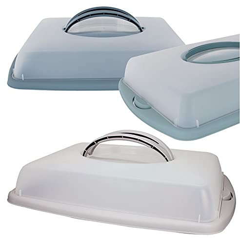 DIES&DAS Tortenbeh?lter Tortencontainer Blechkuchen Transportbox 9 x 43 x 31 cm mit klappbaren Griffen Pastell Blau