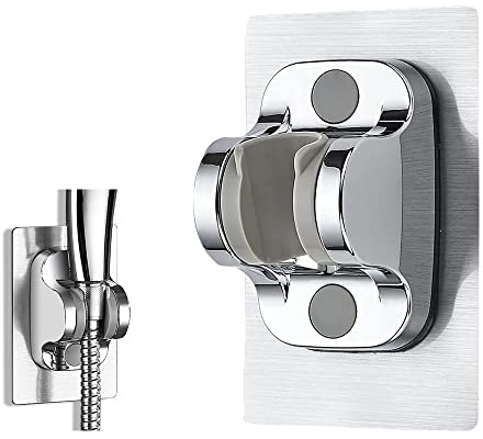 Soporte de Ducha，Soporte para Alcachofa de Ducha Adhesivo Universal ángulo Ajustable Soporte de Cabezal de Ducha Soporte Ducha Pared para Accesorios Baño Silver